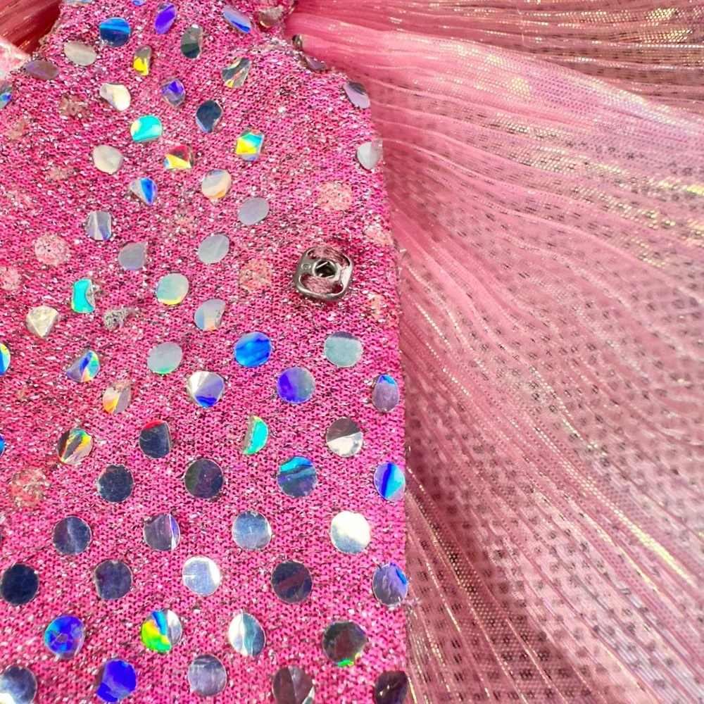 Vintage Barbie Kitty Black Perkins Mattel Pink Iridescent Sequin‎ Gown Dress